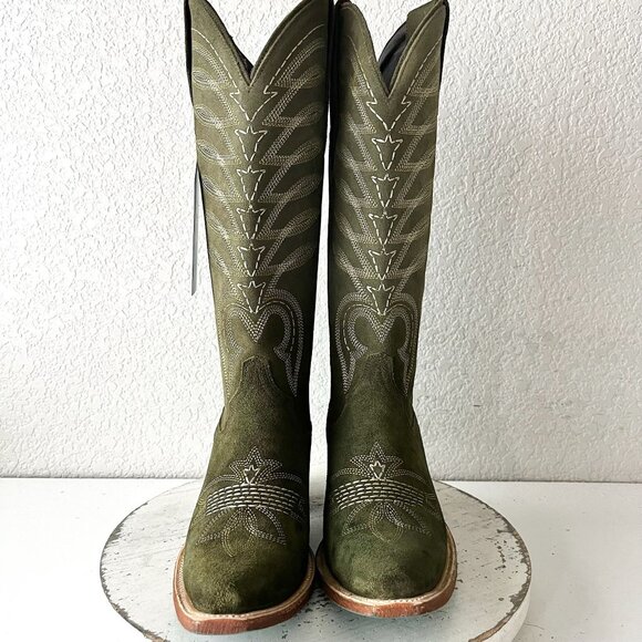 Lane SQUASH BLOSSUM Cowboy Boots Green Suede Western Cowgirl Mid Calf Size 8 - Picture 2 of 13